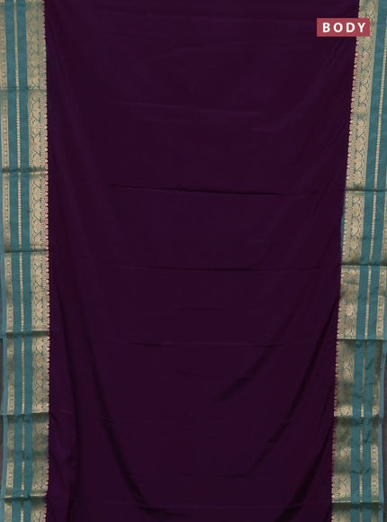 Semi mysore silk saree purple and mild teal green with plain body and zari woven border