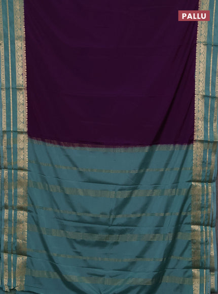 Semi mysore silk saree purple and mild teal green with plain body and zari woven border