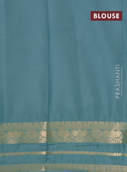 Semi mysore silk saree purple and mild teal green with plain body and zari woven border