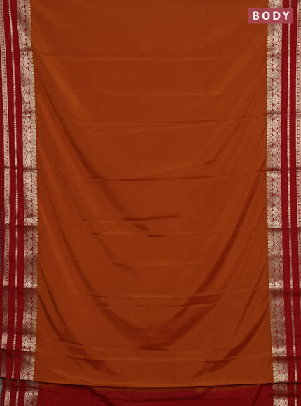 Semi mysore silk saree rustic orange and red with plain body and zari woven border