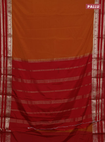 Semi mysore silk saree rustic orange and red with plain body and zari woven border