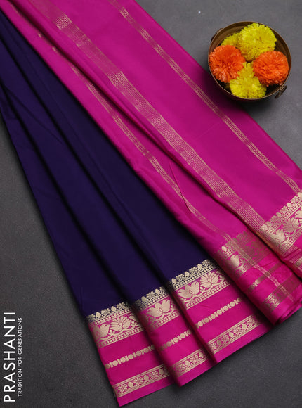 Semi mysore silk saree deep violet and pinkn with plain body and zari woven border