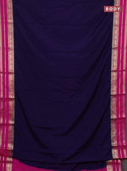 Semi mysore silk saree deep violet and pinkn with plain body and zari woven border