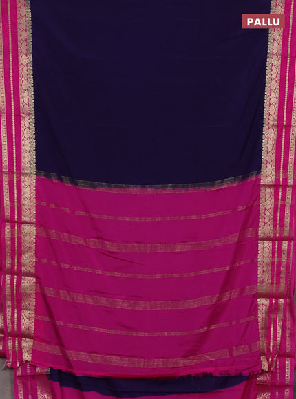 Semi mysore silk saree deep violet and pinkn with plain body and zari woven border