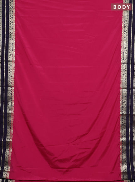 Semi mysore silk saree pink and navy blue with plain body and zari woven border