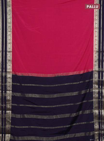 Semi mysore silk saree pink and navy blue with plain body and zari woven border