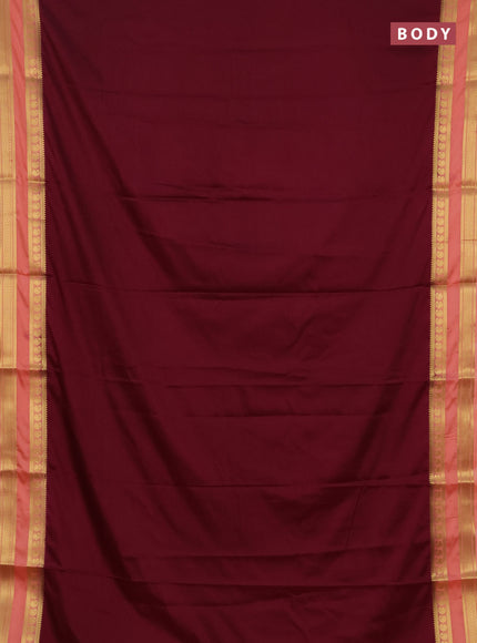 Semi mysore silk saree wine shade and peach shade with plain body and rettapet zari woven border