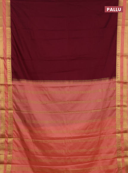 Semi mysore silk saree wine shade and peach shade with plain body and rettapet zari woven border