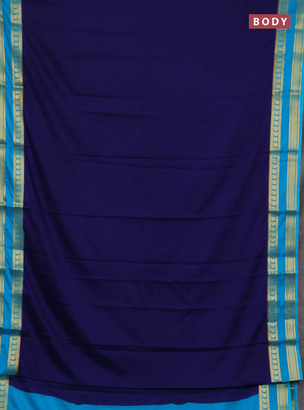 Semi mysore silk saree navy blue and teal blue with plain body and rettapet zari woven border