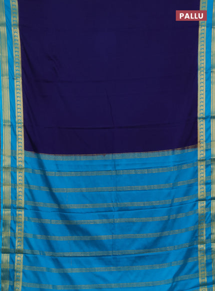Semi mysore silk saree navy blue and teal blue with plain body and rettapet zari woven border