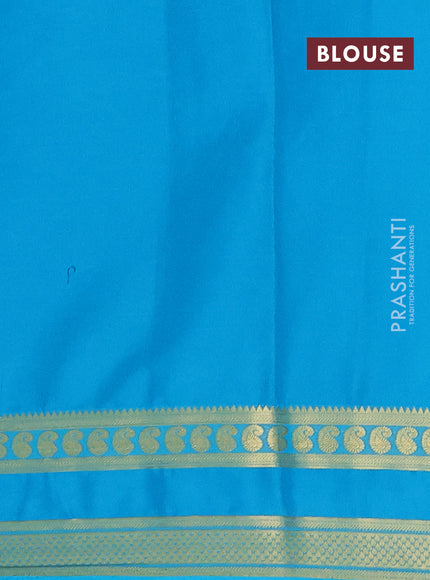 Semi mysore silk saree navy blue and teal blue with plain body and rettapet zari woven border