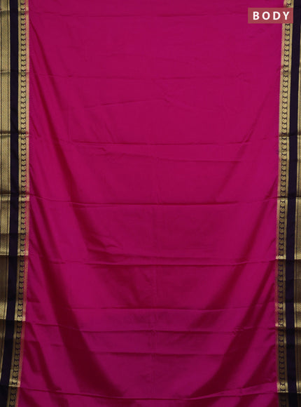 Semi mysore silk saree pink and deep purple with plain body and rettapet zari woven border