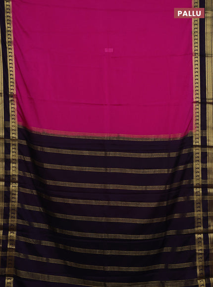 Semi mysore silk saree pink and deep purple with plain body and rettapet zari woven border