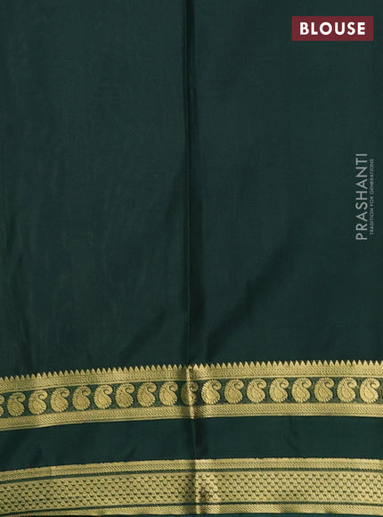 Semi mysore silk saree cream and bottle green with plain body and rettapet zari woven border