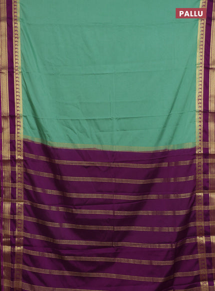 Semi mysore silk saree pastel green and purple with plain body and rettapet zari woven border