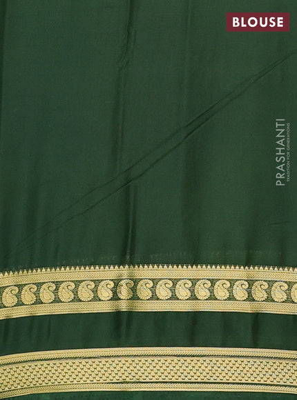 Semi mysore silk saree mustard yellow and green with plain body and rettapet zari woven border
