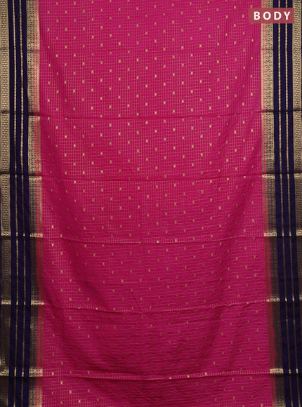 Semi mysore silk saree pink and navy blue with allover zari checks & buttas and long zari woven border