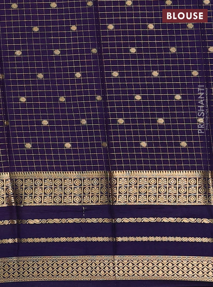 Semi mysore silk saree pink and navy blue with allover zari checks & buttas and long zari woven border