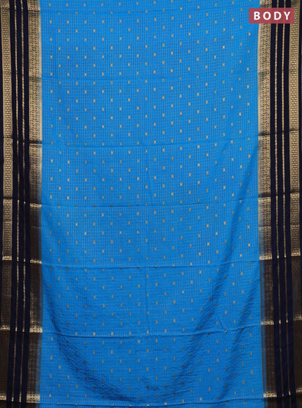 Semi mysore silk saree cs blue and navy blue with allover zari checks & buttas and long zari woven border