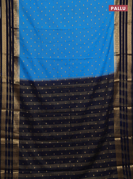 Semi mysore silk saree cs blue and navy blue with allover zari checks & buttas and long zari woven border