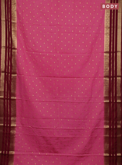 Semi mysore silk saree pink and maroon with allover zari checks & buttas and long zari woven border
