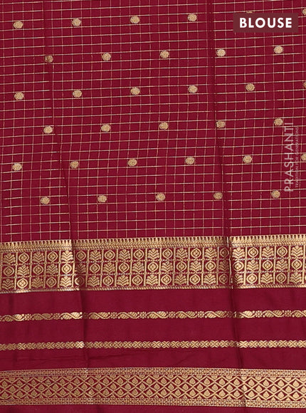 Semi mysore silk saree pink and maroon with allover zari checks & buttas and long zari woven border