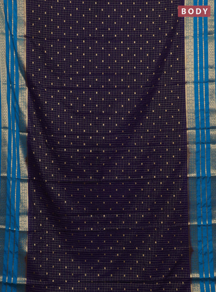 Semi mysore silk saree navy blue and teal blue with allover zari checks & buttas and long zari woven border
