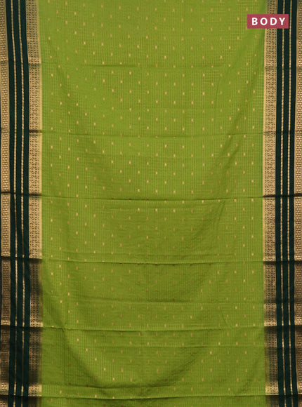 Semi mysore silk saree light green and bottle green with allover zari checks & buttas and long zari woven border