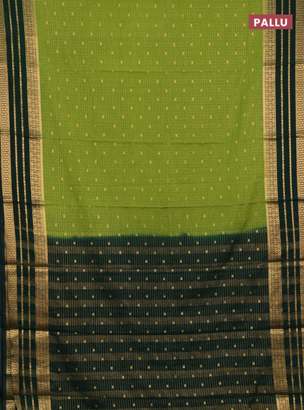 Semi mysore silk saree light green and bottle green with allover zari checks & buttas and long zari woven border