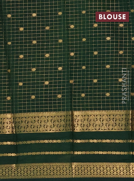 Semi mysore silk saree light green and bottle green with allover zari checks & buttas and long zari woven border