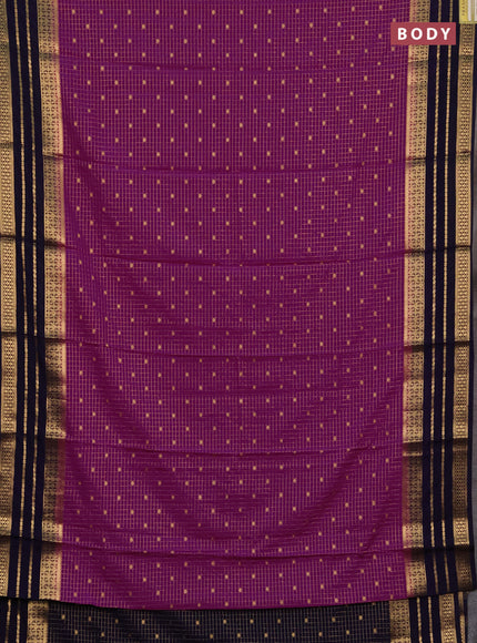 Semi mysore silk saree magenta pink and deep violet with allover zari checks & buttas and long zari woven border