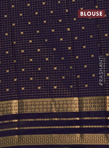 Semi mysore silk saree magenta pink and deep violet with allover zari checks & buttas and long zari woven border