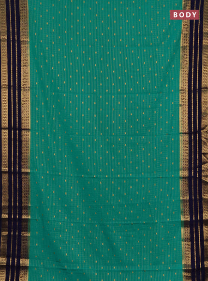 Semi mysore silk saree teal green and navy blue with allover zari checks & buttas and long zari woven border