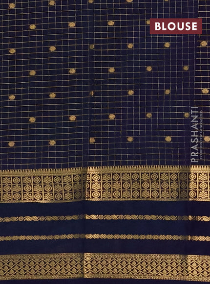 Semi mysore silk saree teal green and navy blue with allover zari checks & buttas and long zari woven border