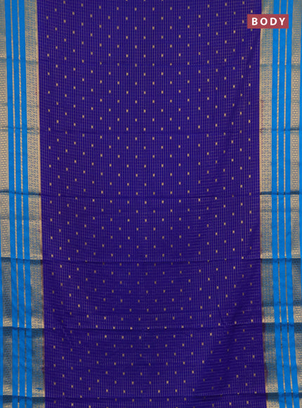Semi mysore silk saree blue and cs blue with allover zari checks & buttas and long zari woven border