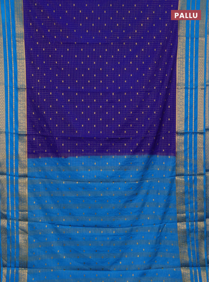 Semi mysore silk saree blue and cs blue with allover zari checks & buttas and long zari woven border