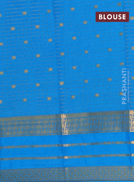 Semi mysore silk saree blue and cs blue with allover zari checks & buttas and long zari woven border