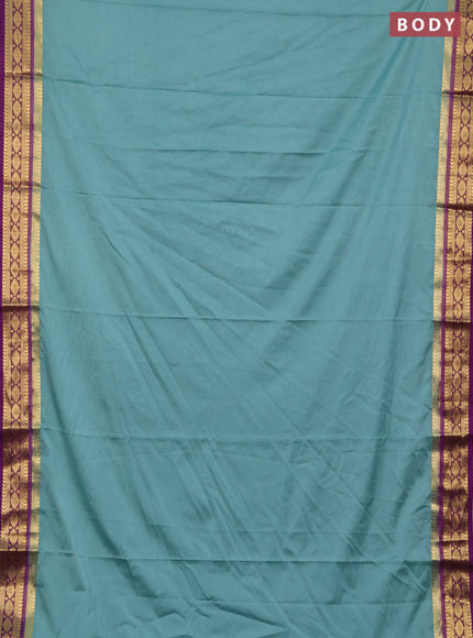 Semi mysore silk saree pastel green and purple with plain body and zari woven border