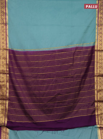 Semi mysore silk saree pastel green and purple with plain body and zari woven border