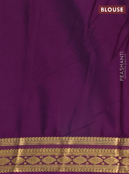 Semi mysore silk saree pastel green and purple with plain body and zari woven border