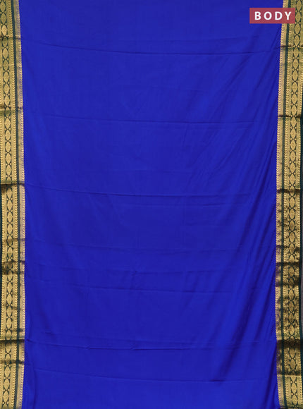 Semi mysore silk saree blue and bottle green with plain body and zari woven border