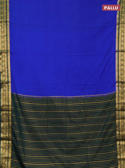 Semi mysore silk saree blue and bottle green with plain body and zari woven border