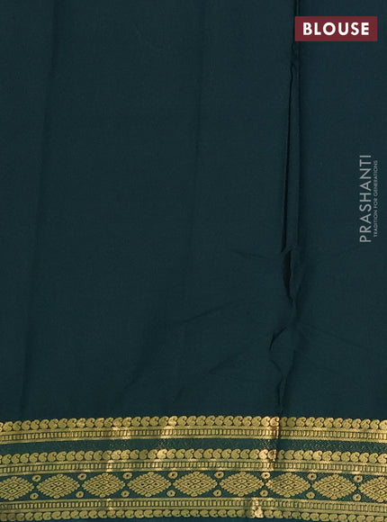 Semi mysore silk saree blue and bottle green with plain body and zari woven border