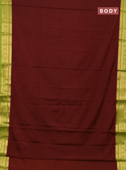 Semi mysore silk saree brown and light green with plain body and zari woven border