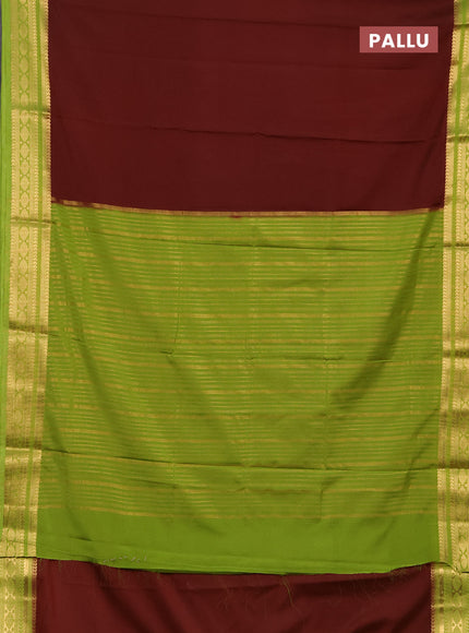 Semi mysore silk saree brown and light green with plain body and zari woven border