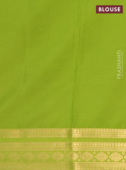 Semi mysore silk saree brown and light green with plain body and zari woven border