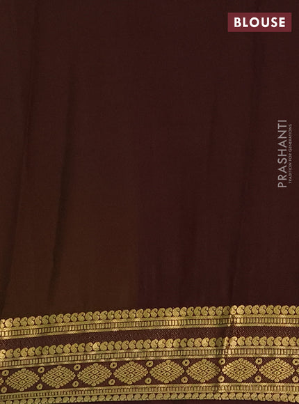 Semi mysore silk saree lime yellow and coffee brown with plain body and zari woven border