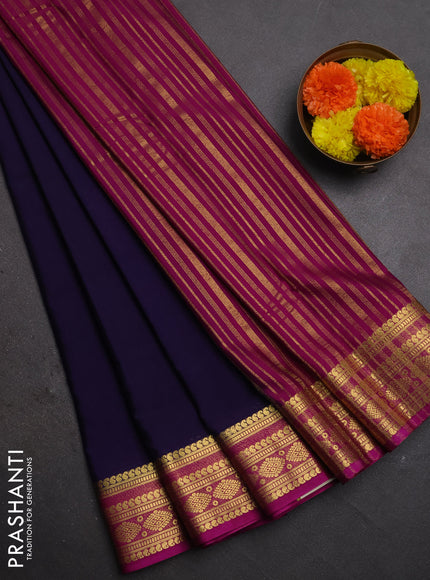 Semi mysore silk saree deep violet and magenta pink with plain body and zari woven border