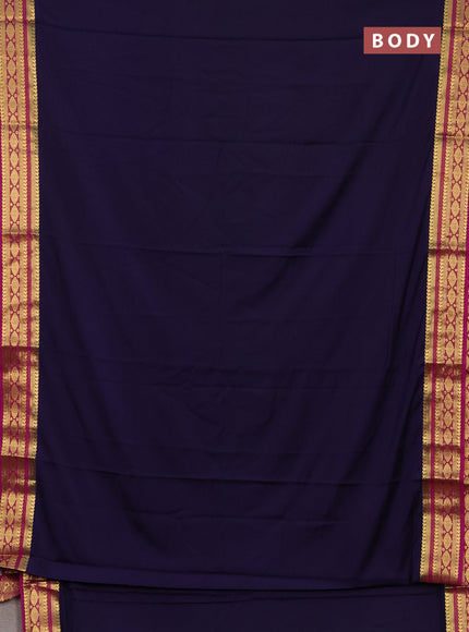 Semi mysore silk saree deep violet and magenta pink with plain body and zari woven border
