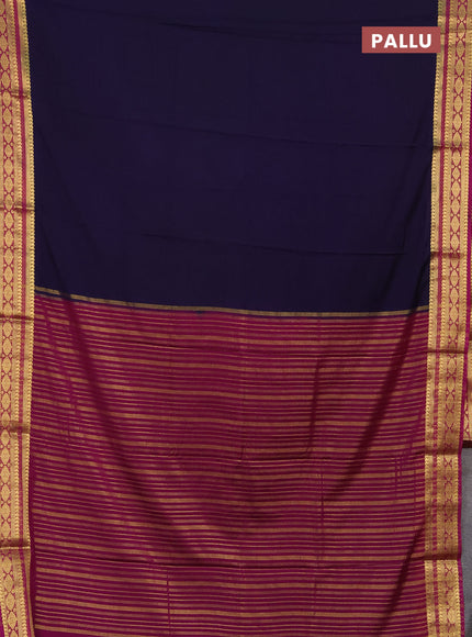 Semi mysore silk saree deep violet and magenta pink with plain body and zari woven border